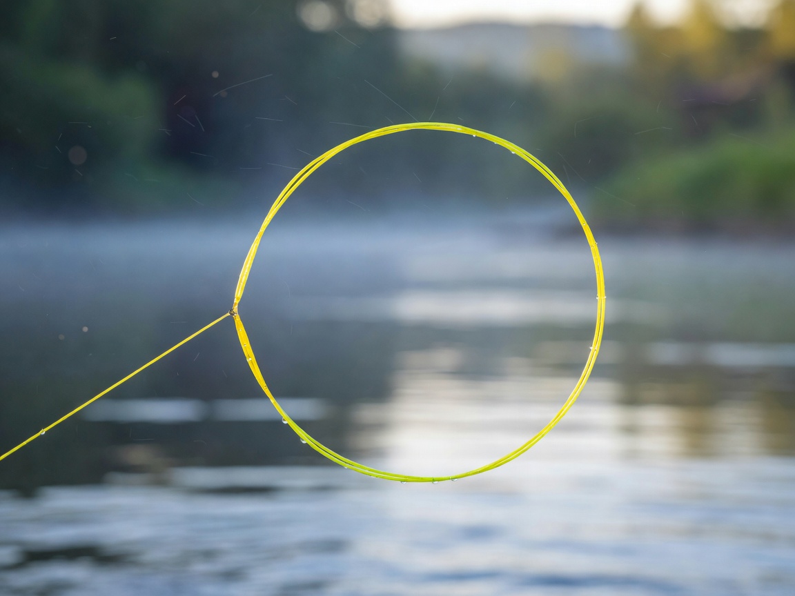Close up of a bright fly fishing line forming a loop in the air